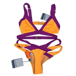 Les Canebiers NWT Palmier Bikini Set Orange Purple St Tropez Strappy 42 L